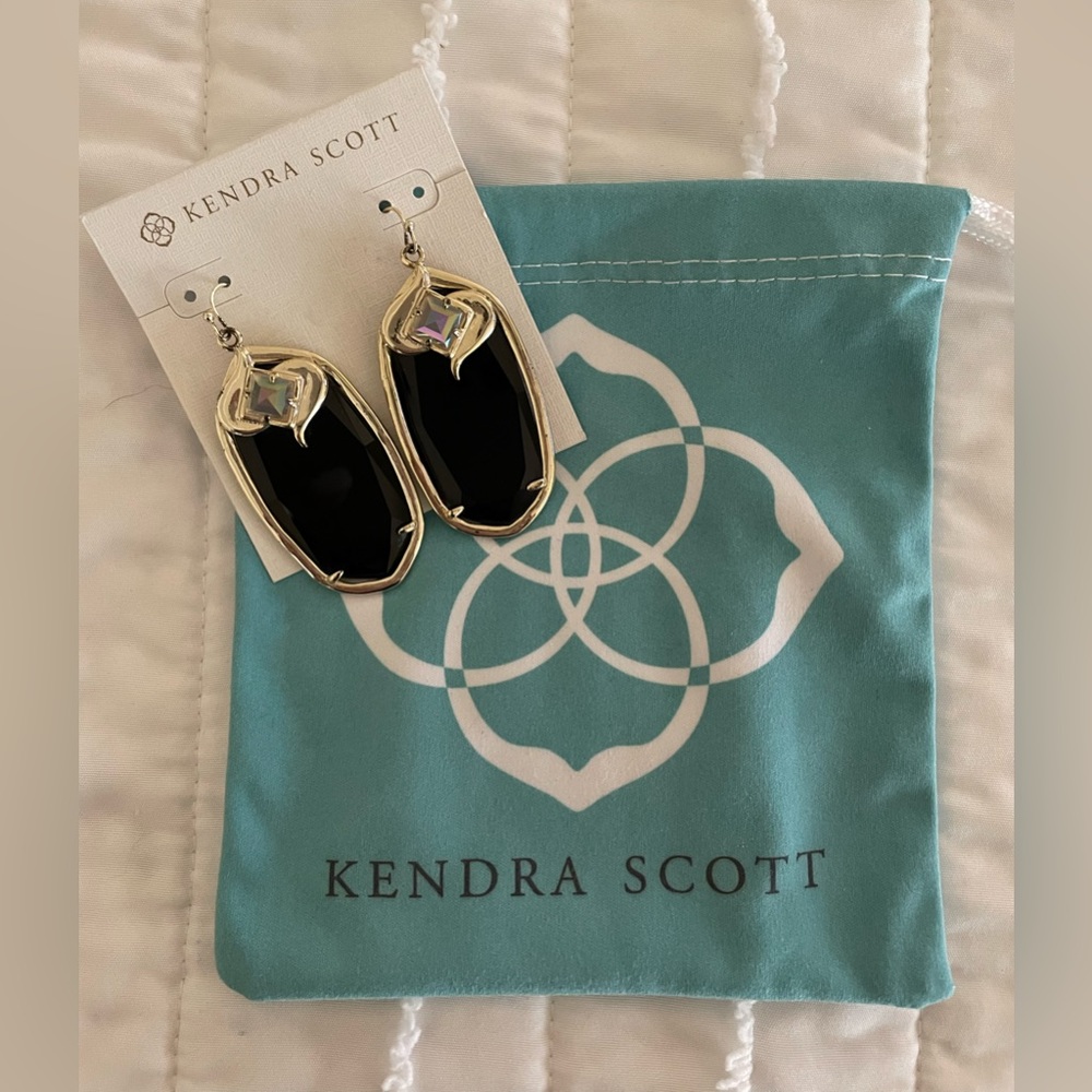 Kendra Scott Black Danielle Gold Tone Earrings